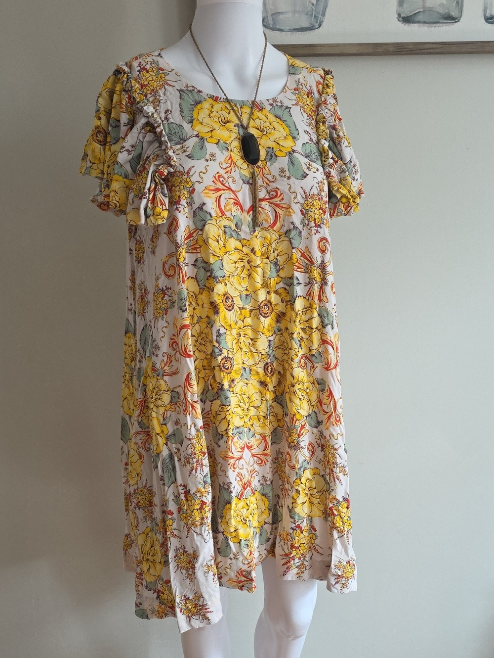 Free People Yellow Floral Shift Dress